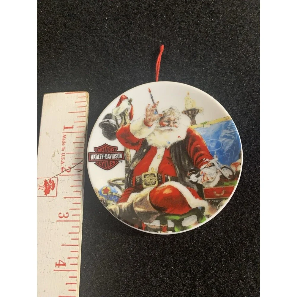Harley Davidson Ornament Christmas Mini Plate 2003 Santa Claus Painting H1